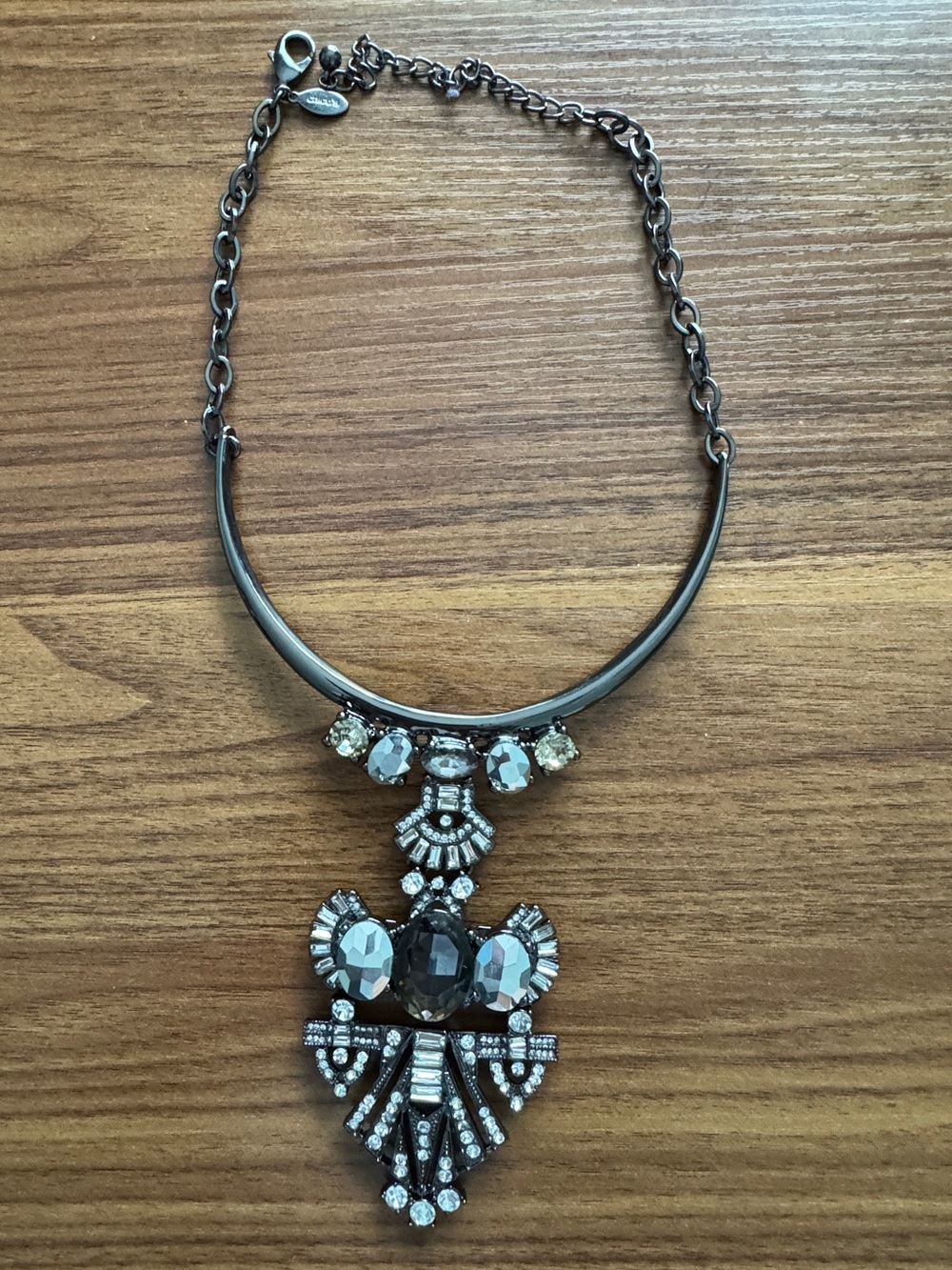 Chico's statement choker collar necklace in a gunmetal w glass rhinestones